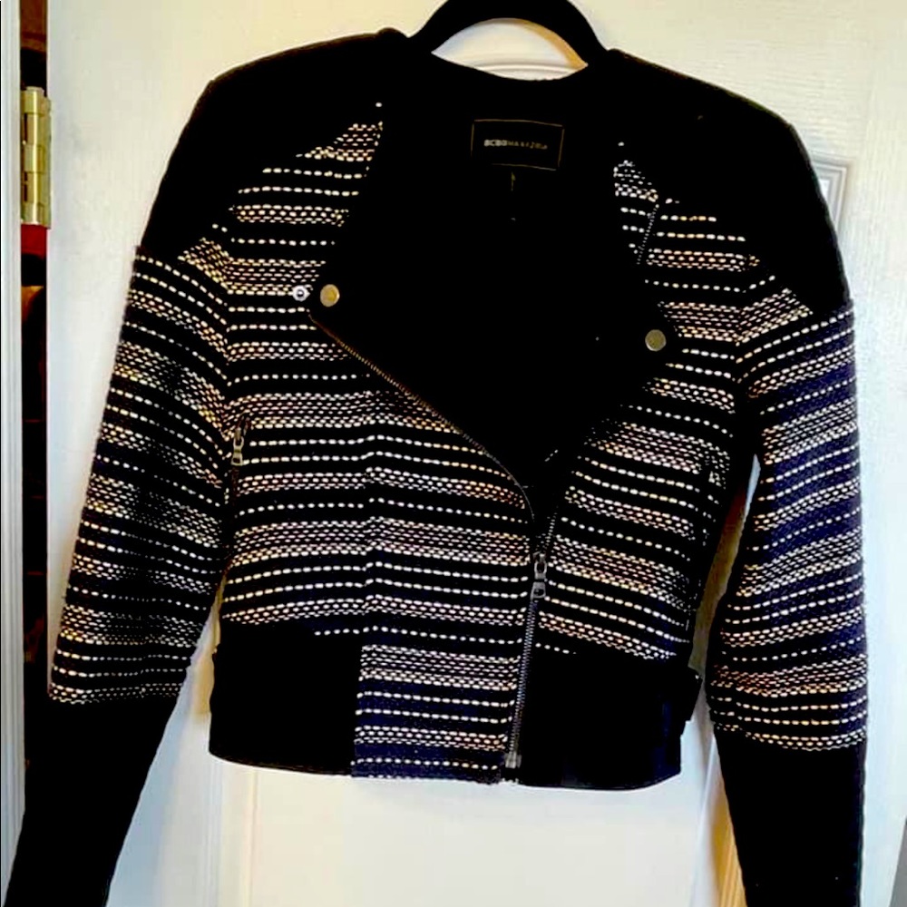 BCBG Crop Blazer Jacket black and gold